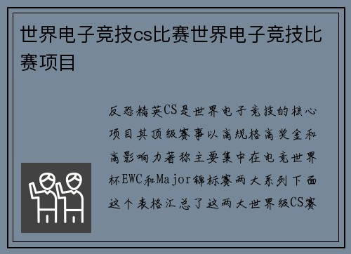 世界电子竞技cs比赛世界电子竞技比赛项目